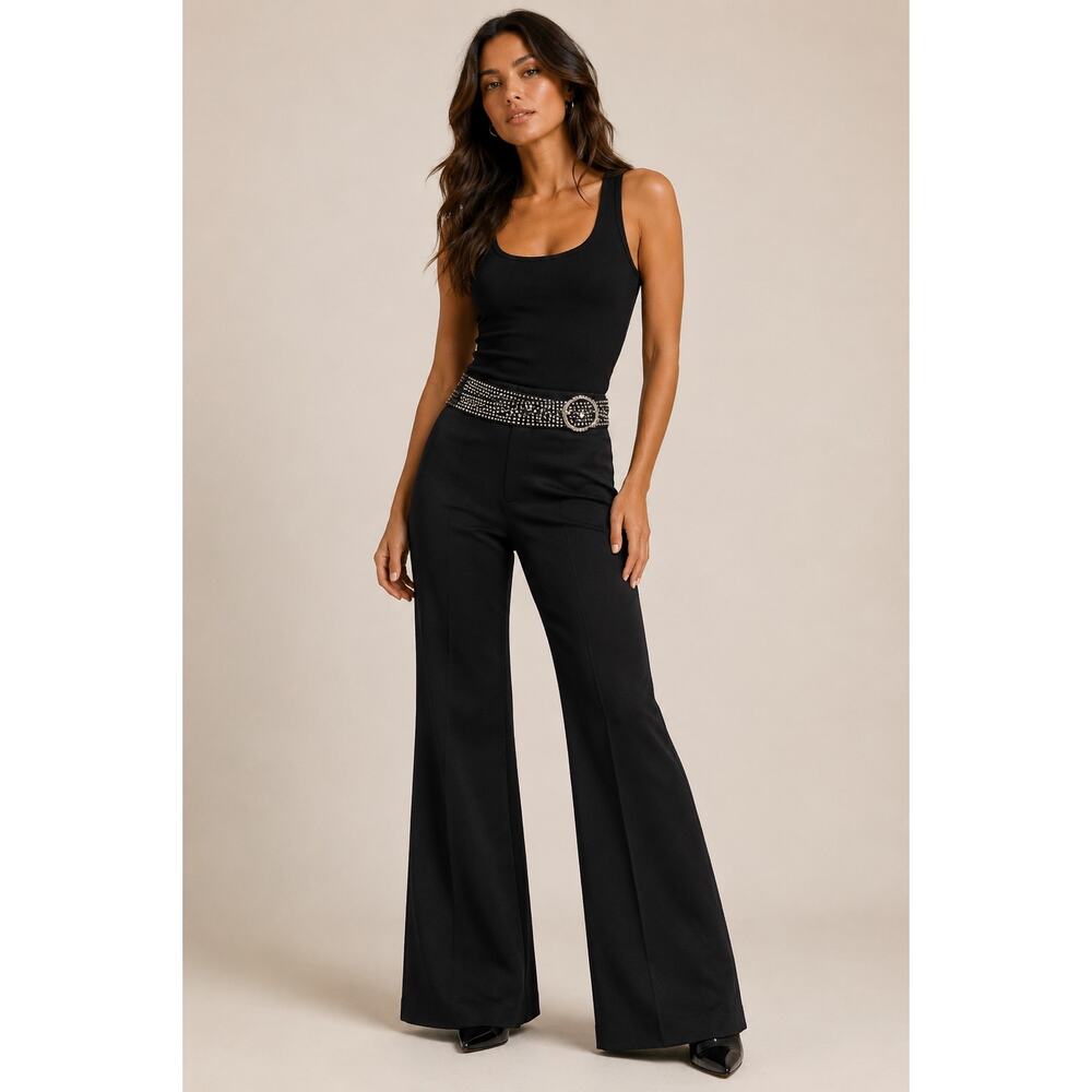 Vintage Ribkoff Trends Satin Knit Embellished Flare Pants Sz 10 Black 6408